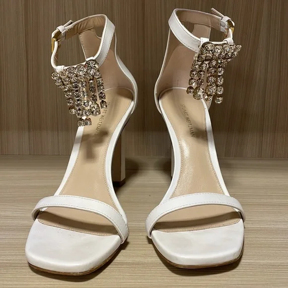 Stuart Weitzman White Heels with Stones - Picture 2 of 7